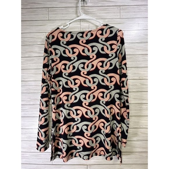 BROOKS BROTHERS Women's Tunic Top Boat Neck Long Sleeve Stretch Geometric Sz Sm - Picture 2 of 7